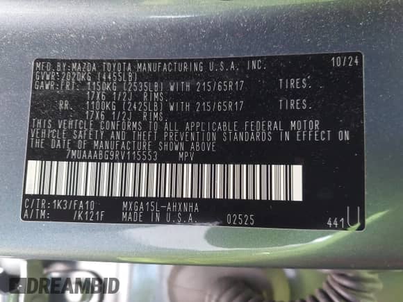 2024 Toyota Corolla Cross L z VIN 7MUAAABG9RV115553, wystawiony jako IAAI lot #43268741 z przebiegiem 24 682 mil mil oraz . Historia ofert i sprzedaży dostępna na DreamBid. Obrazek 9.