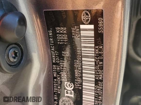 2017 Toyota Camry SE z VIN 4T1BF1FK8HU752163, wystawiony jako Copart lot #87469515 z przebiegiem 118 084 mil mil oraz Szkoda całkowita • Salvage title. Historia ofert i sprzedaży dostępna na DreamBid. Obrazek 12.