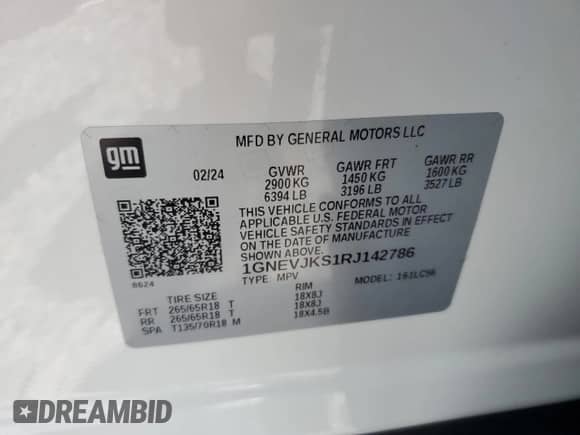 2024 Chevrolet Traverse AWD Z71 с VIN 1GNEVJKS1RJ142786, выставлен на аукционе Copart как лот 69823545 с пробегом 22 940 миль миль и Списание • Salvage title. История ставок и продаж доступна на DreamBid. Изображение 14.
