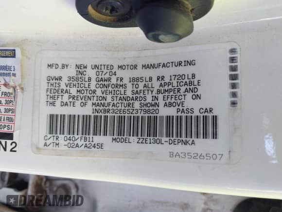 2005 Toyota Corolla CE с VIN 1NXBR32E65Z379820, выставлен на аукционе IAAI как лот 43529394 с пробегом 152 982 миль миль и . История ставок и продаж доступна на DreamBid. Изображение 9.