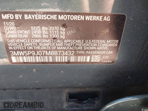 2021 BMW 3 Series 330e xDrive z VIN 3MW5P9J07M8B73432, wystawiony jako IAAI lot #43228949 z przebiegiem 37 102 mil mil oraz . Historia ofert i sprzedaży dostępna na DreamBid. Obrazek 9.