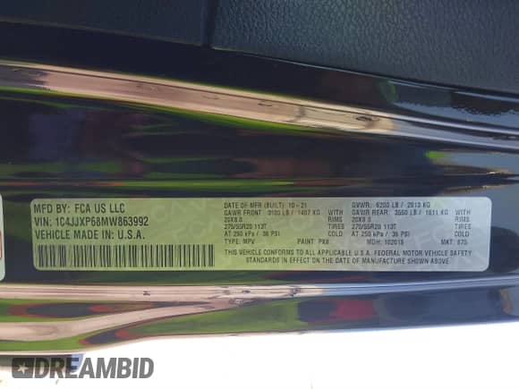 2021 Jeep Wrangler Unlimited Sahara with VIN 1C4JJXP68MW863992, listed as a IAAI auction lot 40618902 with 30,112 mi miles and . Bid and sale history available at DreamBid. Image 9.