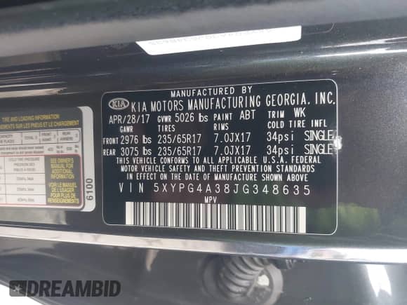 2018 Kia Sorento LX with VIN 5XYPG4A38JG348635, listed as a IAAI auction lot 42778952 with 97,343 mi miles and . Bid and sale history available at DreamBid. Image 9.