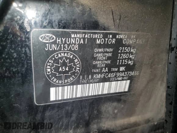 2009 Hyundai Azera Limited with VIN KMHFC46F99A373416, listed as a Copart auction lot 72311094 with 179,978 mi miles and Clean title. Bid and sale history available at DreamBid. Image 12.