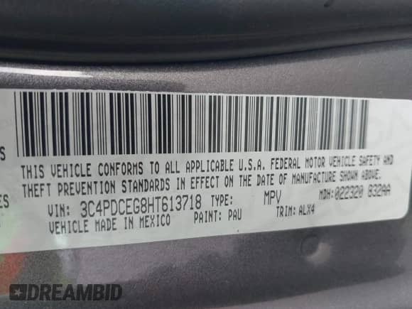 2017 Dodge Journey GT with VIN 3C4PDCEG8HT613718, listed as a IAAI auction lot 42378587 with 93,249 mi miles and . Bid and sale history available at DreamBid. Image 9.