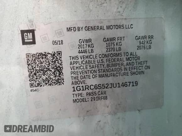 2018 Chevrolet Volt LT с VIN 1G1RC6S52JU146719, выставлен на аукционе Copart как лот 82483305 с пробегом 101 226 миль миль и Списание • Salvage title. История ставок и продаж доступна на DreamBid. Изображение 12.