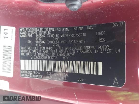 2017 Toyota Sienna LE with VIN 5TDJZ3DC9HS164792, listed as a IAAI auction lot 42263886 with 186,018 mi miles and . Bid and sale history available at DreamBid. Image 9.