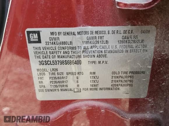 2008 Saturn VUE XR with VIN 3GSCL53798S686400, listed as a Copart auction lot 80110194 with 124,054 mi miles and Clean title. Bid and sale history available at DreamBid. Image 15.