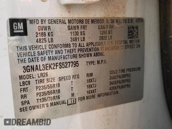 2015 Chevrolet Captiva Sport LT с VIN 3GNAL3EK2FS527795, выставлен на аукционе Copart как лот 73423874 с пробегом 136 793 миль миль и Чистый • Clean title. История ставок и продаж доступна на DreamBid. Изображение 13.