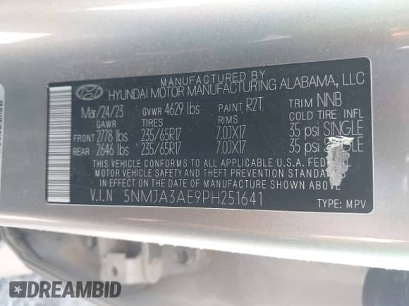 2023 Hyundai Tucson SE with VIN 5NMJA3AE9PH251641, listed as a IAAI auction lot 42366936 with 48,188 mi miles and . Bid and sale history available at DreamBid. Image 9.