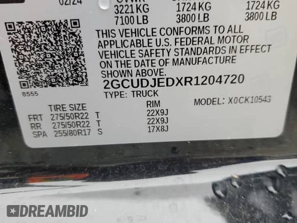 2024 Chevrolet Silverado 1500 High Country with VIN 2GCUDJEDXR1204720, listed as a Copart auction lot 78680874 with 520 mi miles and Salvage title. Bid and sale history available at DreamBid. Image 12.