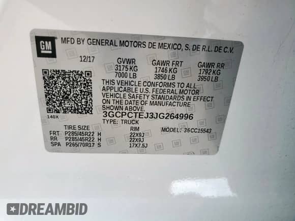 2018 Chevrolet Silverado 1500 High Country with VIN 3GCPCTEJ3JG264996, listed as a Copart auction lot 53674695 with 121,312 mi miles and Salvage title. Bid and sale history available at DreamBid. Image 14.