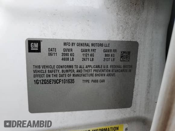 2012 Chevrolet Malibu LTZ with VIN 1G1ZG5E79CF101635, listed as a Copart auction lot 62196335 with 170,219 mi miles and Salvage title. Bid and sale history available at DreamBid. Image 13.