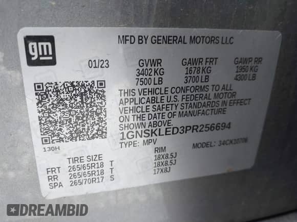 2023 Chevrolet Tahoe Commercial с VIN 1GNSKLED3PR256694, выставлен на аукционе IAAI как лот 42901903 с пробегом 61 121 миль миль и . История ставок и продаж доступна на DreamBid. Изображение 9.