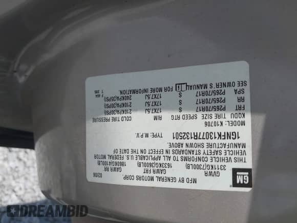 2007 Chevrolet Tahoe LTZ z VIN 1GNFK13077R132501, wystawiony jako IAAI lot #43162107 z przebiegiem Nie podano mil oraz . Historia ofert i sprzedaży dostępna na DreamBid. Obrazek 9.