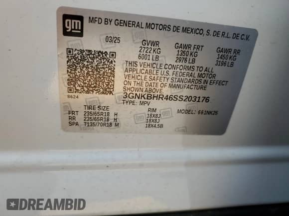 2025 Chevrolet Blazer LT with VIN 3GNKBHR46SS203176, listed as a Copart auction lot 72030985 with 3,264 mi miles and Non repairable. Bid and sale history available at DreamBid. Image 13.