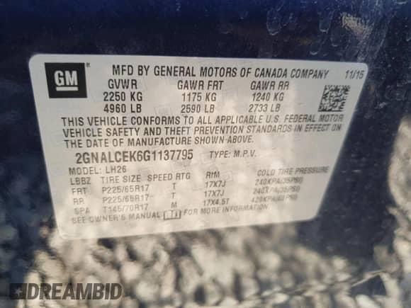 2016 Chevrolet Equinox LT z VIN 2GNALCEK6G1137795, wystawiony jako Copart lot #70376325 z przebiegiem 108 236 mil mil oraz Szkoda całkowita • Salvage title. Historia ofert i sprzedaży dostępna na DreamBid. Obrazek 13.