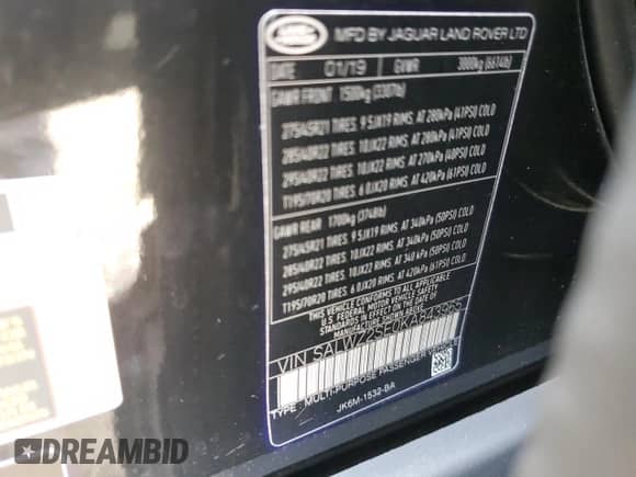 2019 Land Rover Range Rover Sport SVR z VIN SALWZ2SE0KA843965, wystawiony jako Copart lot #71343524 z przebiegiem Nie podano mil oraz Nie do naprawy • Non repairable. Historia ofert i sprzedaży dostępna na DreamBid. Obrazek 13.