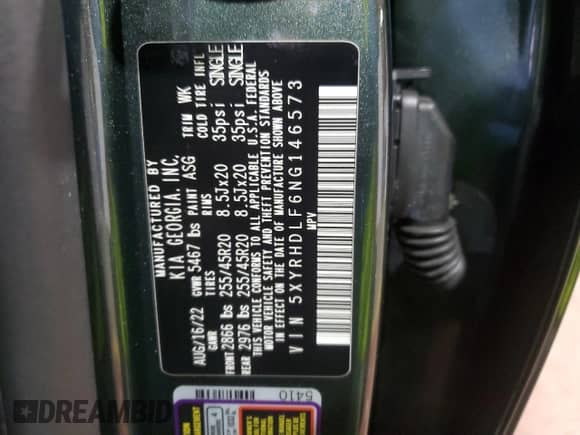 2022 Kia Sorento X-Line EX с VIN 5XYRHDLF6NG146573, выставлен на аукционе Copart как лот 63372135 с пробегом 55 651 миль миль и Списание • Salvage title. История ставок и продаж доступна на DreamBid. Изображение 13.