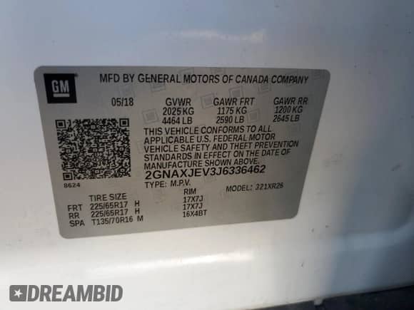 2018 Chevrolet Equinox LT with VIN 2GNAXJEV3J6336462, listed as a Copart auction lot 81118965 with 100,247 mi miles and Clean title. Bid and sale history available at DreamBid. Image 13.