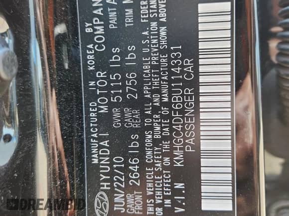 2011 Hyundai Genesis with VIN KMHGC4DF6BU114331, listed as a Copart auction lot 63455665 with 146,176 mi miles and Salvage title. Bid and sale history available at DreamBid. Image 12.