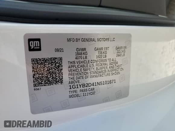 2022 Chevrolet Corvette 2LT с VIN 1G1YB2D41N5101671, выставлен на аукционе Copart как лот 74717954 с пробегом Не указан миль и На запчасти • Non repairable. История ставок и продаж доступна на DreamBid. Изображение 13.