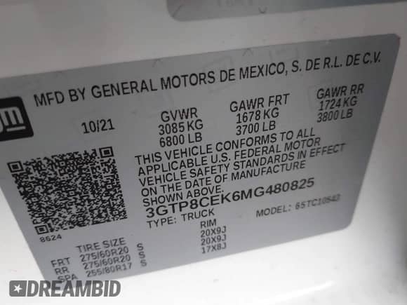 2021 GMC Sierra 1500 Elevation с VIN 3GTP8CEK6MG480825, выставлен на аукционе IAAI как лот 41725691 с пробегом 68 290 миль миль и . История ставок и продаж доступна на DreamBid. Изображение 9.