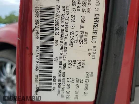 2008 Dodge Magnum SXT with VIN 2D4FV37V28H188125, listed as a Copart auction lot 59967055 with 223,977 mi miles and Salvage title. Bid and sale history available at DreamBid. Image 12.