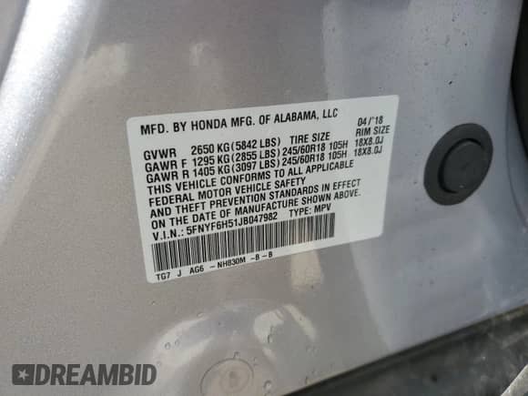 2018 Honda Pilot EX-L z VIN 5FNYF6H51JB047982, wystawiony jako Copart lot #70465575 z przebiegiem 69 286 mil mil oraz Nie do naprawy • Non repairable. Historia ofert i sprzedaży dostępna na DreamBid. Obrazek 13.