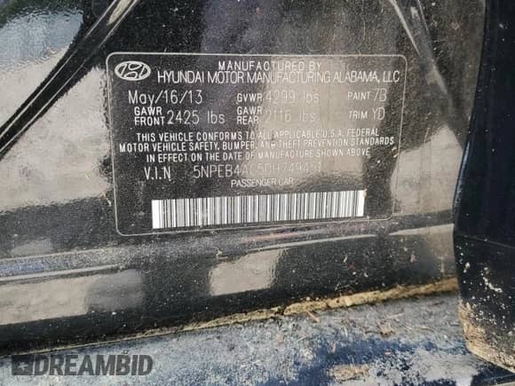 2013 Hyundai Sonata GLS z VIN 5NPEB4AC5DH749451, wystawiony jako Copart lot #65849325 z przebiegiem Nie podano mil oraz Czysty tytuł • Clean title. Historia ofert i sprzedaży dostępna na DreamBid. Obrazek 12.