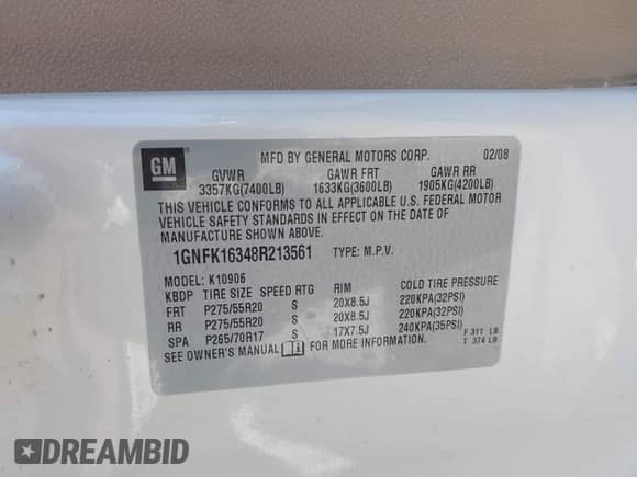 2008 Chevrolet Suburban LTZ с VIN 1GNFK16348R213561, выставлен на аукционе IAAI как лот 42636201 с пробегом 201 675 миль миль и . История ставок и продаж доступна на DreamBid. Изображение 9.