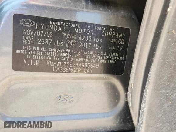 2004 Hyundai Sonata z VIN KMHWF25S24A985640, wystawiony jako Copart lot #63283325 z przebiegiem 235 372 mil mil oraz Szkoda całkowita • Salvage title. Historia ofert i sprzedaży dostępna na DreamBid. Obrazek 12.