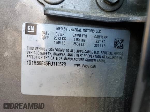 2015 Chevrolet Volt z VIN 1G1RB6E46FU110528, wystawiony jako Copart lot #82284463 z przebiegiem 134 251 mil mil oraz . Historia ofert i sprzedaży dostępna na DreamBid. Obrazek 12.