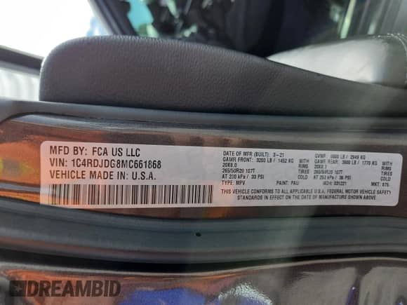2021 Dodge Durango GT Plus with VIN 1C4RDJDG8MC661868, listed as a Copart auction lot 70632495 with 89,105 mi miles and Salvage title. Bid and sale history available at DreamBid. Image 13.