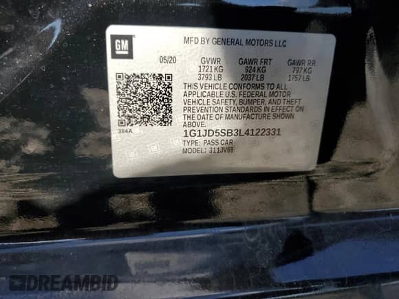 2020 Chevrolet Sonic LT with VIN 1G1JD5SB3L4122331, listed as a Copart auction lot 81777465 with 76,849 mi miles and Salvage title. Bid and sale history available at DreamBid. Image 12.