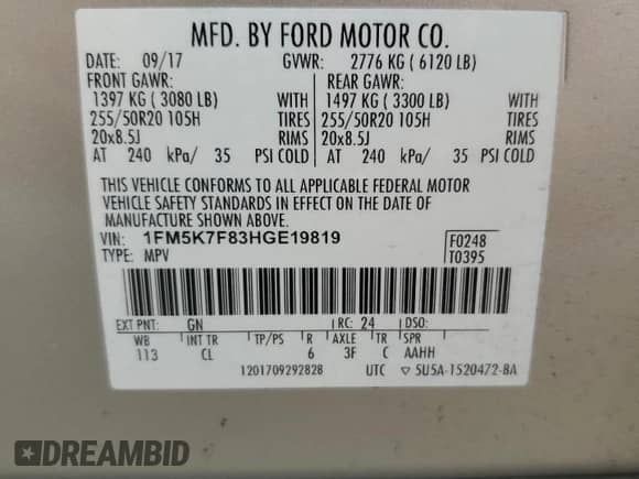 2017 Ford Explorer Limited z VIN 1FM5K7F83HGE19819, wystawiony jako Copart lot #84980455 z przebiegiem 151 797 mil mil oraz Szkoda całkowita • Salvage title. Historia ofert i sprzedaży dostępna na DreamBid. Obrazek 14.