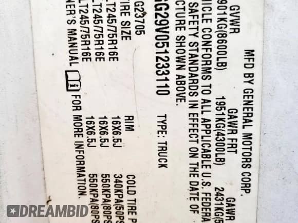 2005 Chevrolet Express Cargo с VIN 1GCGG29V051233110, выставлен на аукционе Copart как лот 84459285 с пробегом Не указан миль и Списание • Salvage title. История ставок и продаж доступна на DreamBid. Изображение 12.