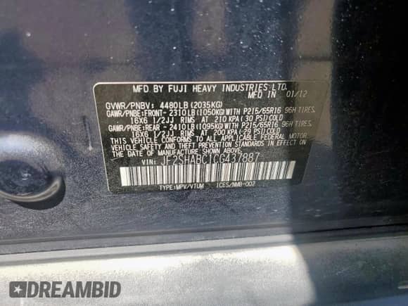2012 Subaru Forester X с VIN JF2SHABC1CG437887, выставлен на аукционе Copart как лот 66051795 с пробегом 102 225 миль миль и Списание • Salvage title. История ставок и продаж доступна на DreamBid. Изображение 13.