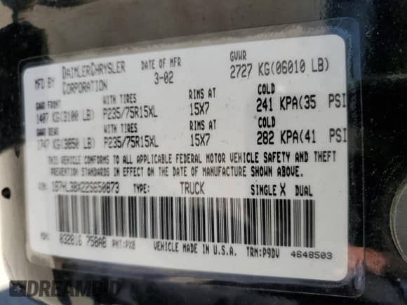 2002 Dodge Dakota Sport z VIN 1B7HL38X22S650873, wystawiony jako Copart lot #55765515 z przebiegiem 207 157 mil mil oraz Szkoda całkowita • Salvage title. Historia ofert i sprzedaży dostępna na DreamBid. Obrazek 12.