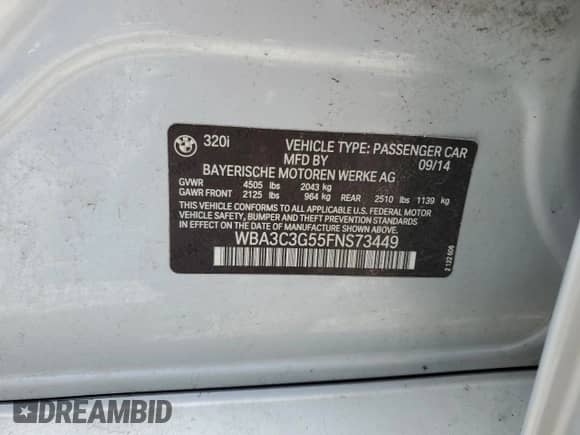 2015 BMW 3 Series 320i xDrive z VIN WBA3C3G55FNS73449, wystawiony jako Copart lot #81113395 z przebiegiem 114 878 mil mil oraz Szkoda całkowita • Salvage title. Historia ofert i sprzedaży dostępna na DreamBid. Obrazek 12.