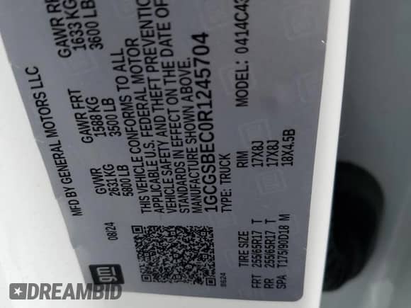 2024 Chevrolet Colorado 2WD Work Truck z VIN 1GCGSBEC0R1245704, wystawiony jako Copart lot #86152805 z przebiegiem 6 863 mil mil oraz Szkoda całkowita • Salvage title. Historia ofert i sprzedaży dostępna na DreamBid. Obrazek 12.