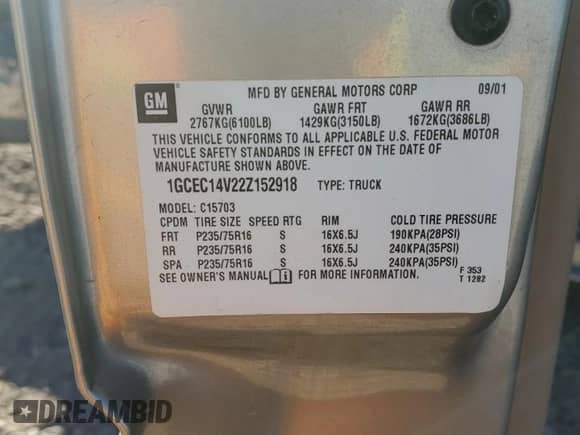 2002 Chevrolet Silverado 1500 LS with VIN 1GCEC14V22Z152918, listed as a Copart auction lot 86833874 with 82,617 mi miles and Salvage title. Bid and sale history available at DreamBid. Image 12.