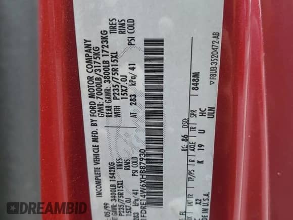 1999 Ford Econoline Cargo с VIN 1FDRE14W6XHB87930, выставлен на аукционе Copart как лот 56466655 с пробегом 215 881 миль миль и Списание • Salvage title. История ставок и продаж доступна на DreamBid. Изображение 13.