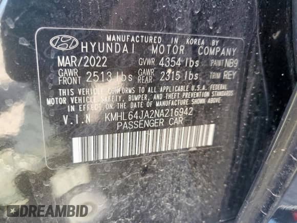 2022 Hyundai Sonata SEL with VIN KMHL64JA2NA216942, listed as a Copart auction lot 80838985 with 34,826 mi miles and Salvage title. Bid and sale history available at DreamBid. Image 13.