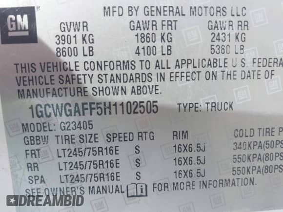 2017 Chevrolet Express Cargo with VIN 1GCWGAFF5H1102505, listed as a IAAI auction lot 43286752 with 197,132 mi miles and . Bid and sale history available at DreamBid. Image 9.