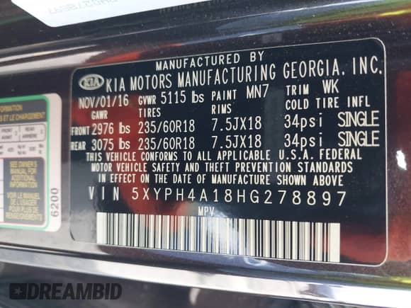 2017 Kia Sorento EX с VIN 5XYPH4A18HG278897, выставлен на аукционе IAAI как лот 42087456 с пробегом 69 745 миль миль и . История ставок и продаж доступна на DreamBid. Изображение 9.