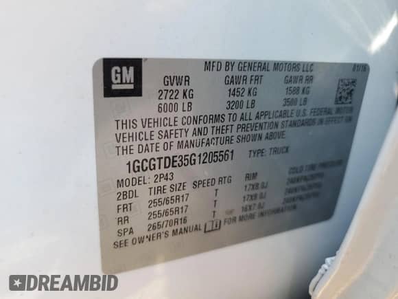 2016 Chevrolet Colorado 4WD Z71 z VIN 1GCGTDE35G1205561, wystawiony jako Copart lot #68362205 z przebiegiem Nie podano mil oraz Czysty tytuł • Clean title. Historia ofert i sprzedaży dostępna na DreamBid. Obrazek 13.