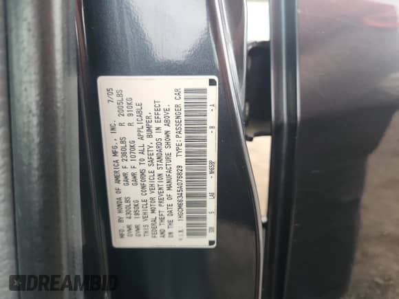 2005 Honda Accord LX z VIN 1HGCM66345A076829, wystawiony jako Copart lot #64070745 z przebiegiem 108 400 mil mil oraz Szkoda całkowita • Salvage title. Historia ofert i sprzedaży dostępna na DreamBid. Obrazek 12.