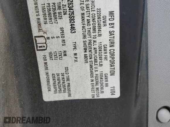 2005 Saturn VUE with VIN 5GZCZ63475S824463, listed as a Copart auction lot 64825505 with 106,908 mi miles and Salvage title. Bid and sale history available at DreamBid. Image 13.