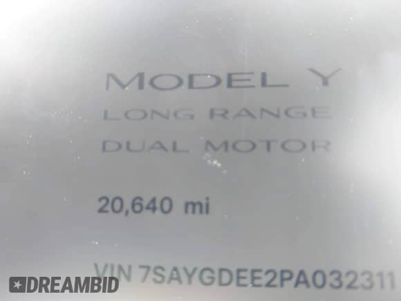 2023 Tesla Model Y Long Range с VIN 7SAYGDEE2PA032311, выставлен на аукционе IAAI как лот 42720695 с пробегом 20 640 миль миль и . История ставок и продаж доступна на DreamBid. Изображение 7.